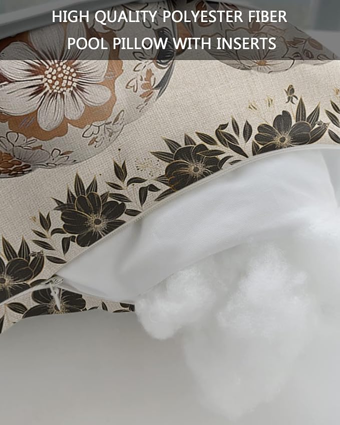Outdoor Pillows Covers with Inserts Fall Thanksgiving Watercolor Printed Pumpkin Beige Waterproof Pillow with Adjustable Strap Throw Pillows for Patio Furniture Recliner Lounge Chair, 12x20 inch, 2PCS