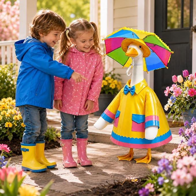 Celltestria Raincoat Goose Outfits for 23" Geese Porch Goose Costume with Umbrella Yellow Goose Clothes for Holiday Outdoor Patio Yard Lawn Garden Decoration