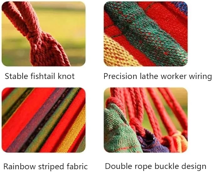 Canvas Hammock, Anti-Rollover Design, Tree Straps Included, Portable Swing for 1-2 Person, Red Striped