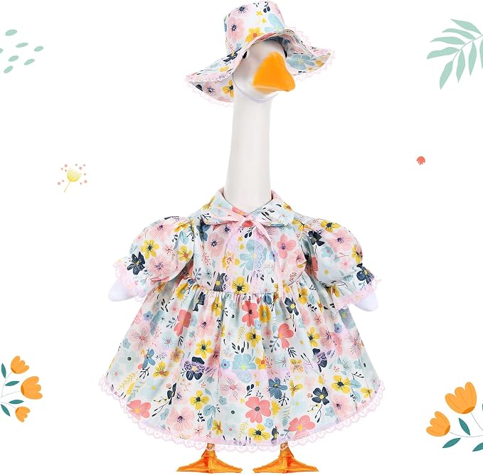 FuWeave Fall Porch Goose Outfit for Lawn Decor | Fits 23"/17" Lawn Plastic/Cement Statue Goose Costume Dress for Front Outdoor Courtyard Garden Patio Yard Decoration