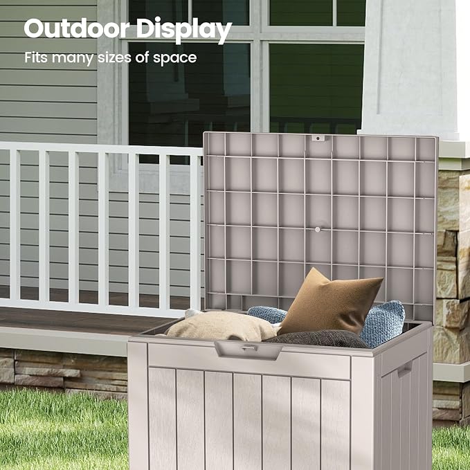 Zapdos 31 Gallon Outdoor Deck Box, Lockable Waterproof Outdoor Storage Boxes For Garden Tools, Indoor Cushions, Accessories Outside Storage Resin Weatherproof Container (Grey)
