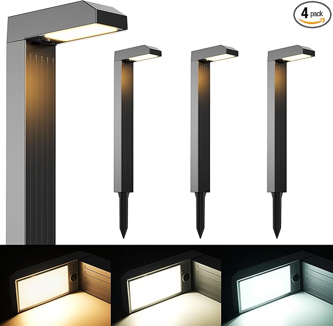 COXSENI Solar Pathway Lights Outdoor 4 Pack, 3 Color in 1 Bright Landscape Lighting with Cool/Warm/Daylight White Modes, Auto On/Off, IP65 Waterproof for Yard Garden Patio Walkway Sidewalk Lawn Decor
