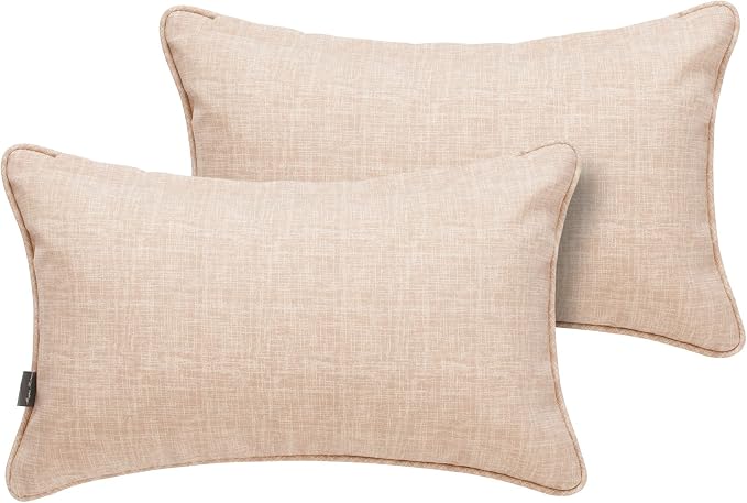 Magpie Fabrics Pack of 2 Outdoor Waterproof Lumbar Rectangular Throw Pillow with Insert 12x20 Inch, Home Decorative Toss Cushion for Patio Garden Car Office (Light Brown Textured)
