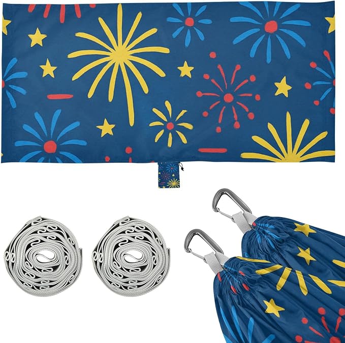 4th_July_Fireworks_Picture_Book_Pattern Outdoor Hammock with Hanging Rope Backyard Hammock for Outside Patio Backyard Poolside