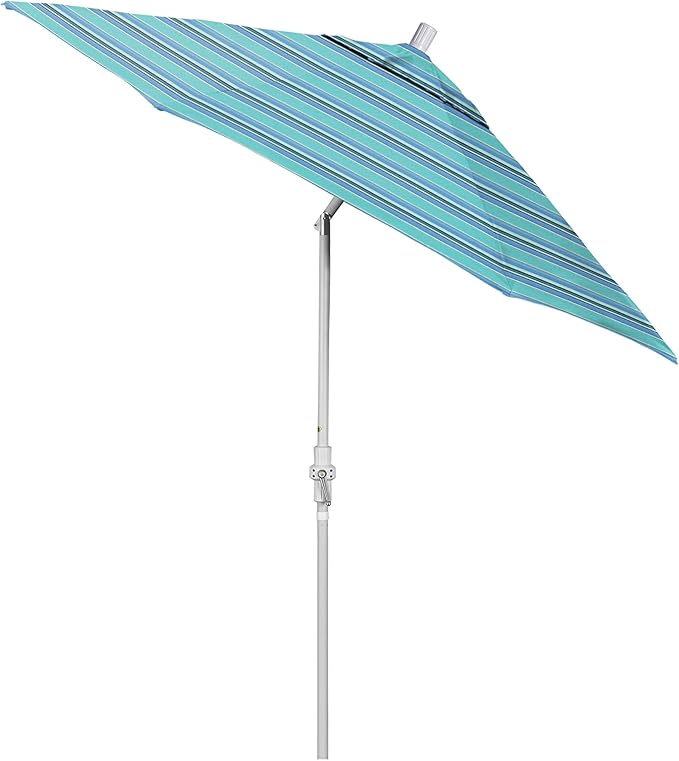 California Umbrella 9' Round Aluminum Patio Umbrella, Crank Lift, Collar Tilt, White Pole, Dolce Oasis