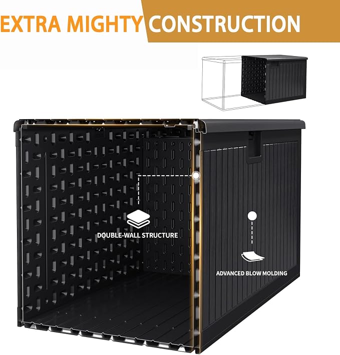 260 Gallon Deck Box Waterproof, Resin Outdoor Storage Box Extra Large Lockable with Divider and Lifter Prevent Water Seeping into from Floor for Patio Cushions