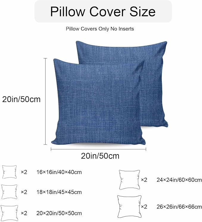 Pack of 2 Waterproof Outdoor Pillow Covers 16x16 Inch Decorative Pillow Covers Navy Blue Throw Pillowcases Vintage Country Monochrome Farmhouse Outdoor Cushion Cover for Couch, Patio, Tent