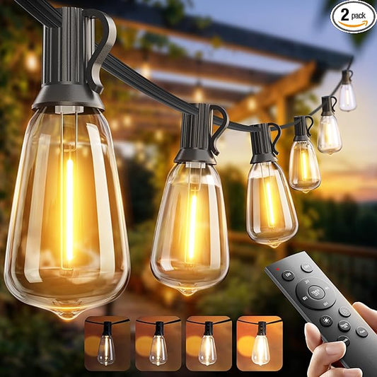 addlon 100FT Outdoor String Lights ST38 LED with Remote Waterproof Dimmable | Shatterproof Replaceable Bulbs, Connectable Hanging Strand for Porch Backyard Patio Garden Deck Outside, Timer,3 Modes