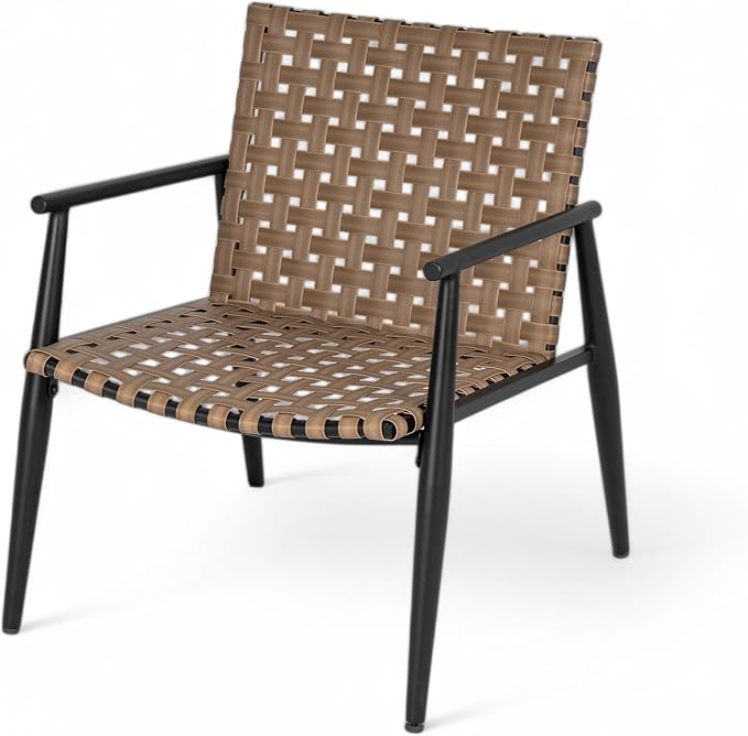 Christopher Knight Home Oakes Patio Table and Chairs Set, 3-Piece Patio Conversation Set, Outdoor Tempered Glass Table and PE Rattan Armchairs Set of 2, Garden/Poolside Reading Nook, Black+Brown
