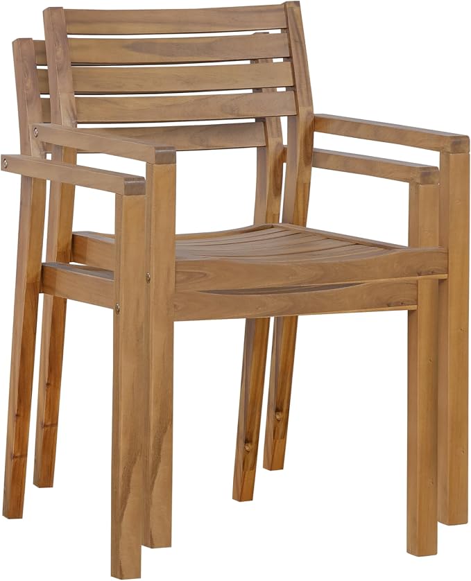 VilroCaz 5-Piece Outdoor Acacia Wood Outdoor Dining Set, All-Weather 59'' Rectangular Table with Umbrella Hole and 4 Armchair for Patio Lawn Garden Poolside (Natural-U27)