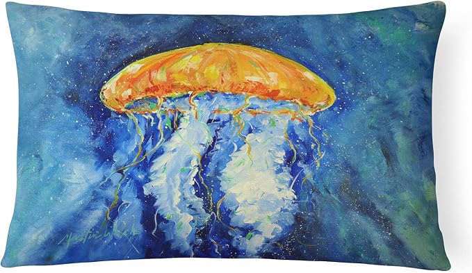 Caroline's Treasures MW1223PW1216 Calm Water Jellyfish Canvas Fabric Decorative Pillow Machine Washable, Indoor Outdoor Decorative Pillow for Couch, Bed or Patio, 12HX16W