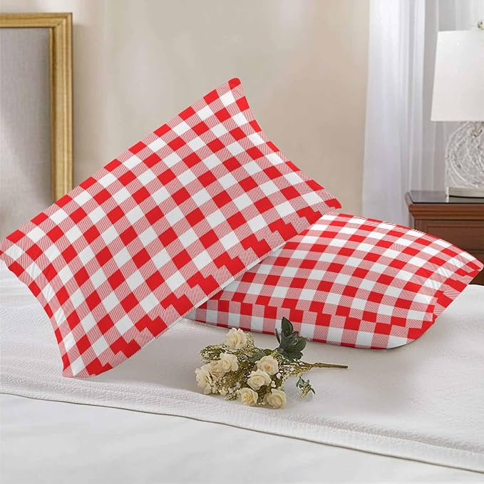 Outdoor Waterproof Throw Pillow Covers Set of 2 Red White Buffalo Plaid Lumbar Pillowcases 20x12 Inches Pastoral Checked Decorative Pillows Cushion Case Patio Pillows for Couch Bed Chair Garden
