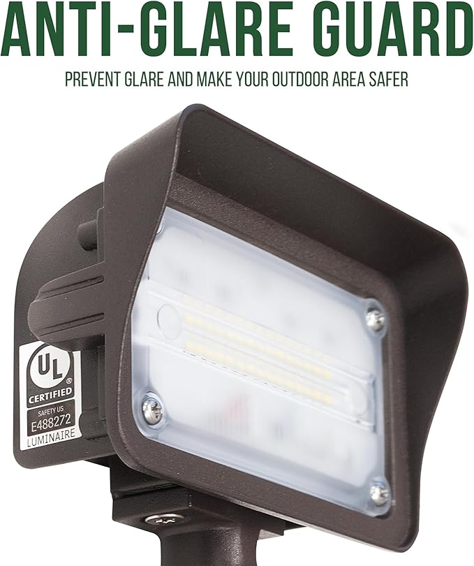 GKOLED 15W LED Flood Lights Outdoor, Dusk to Dawn Security Light, with Anti-Glare Guard, 120V 5000K 1650LM Waterproof Landscape Lighting, Aluminum Lighting Fixture, 1/2" Knuckle Mount, UL Listed