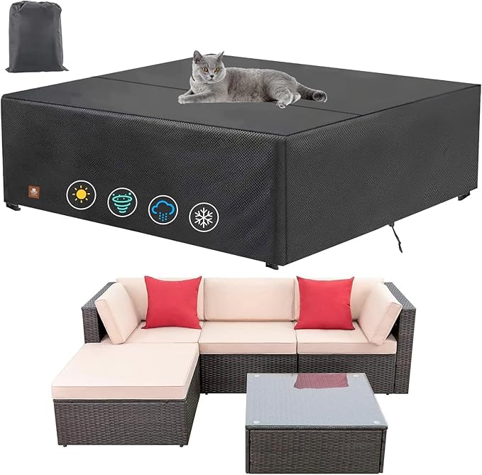 ClawsCover 5-6 Pieces Patio Furniture Sets Covers Waterproof,4 Seater Wicker Rattan Outdoor Sectional Couch Sofa Cover,Fadeless Tearproof Patio Table Set Cover,Rectangle,85Lx59Wx25H Inch
