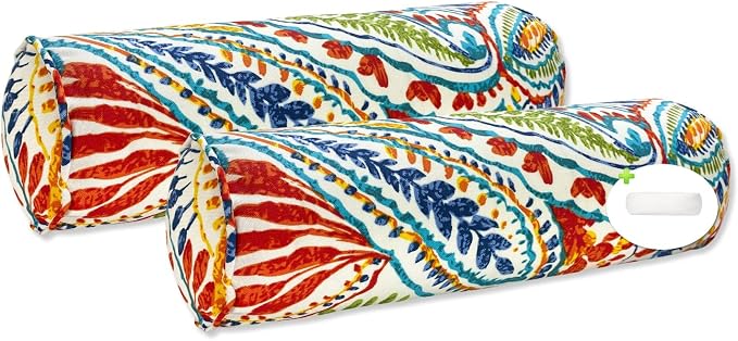 Pack of 2 Outdoor Waterproof Decorative Bolster Pillows with Inserts for Patio Furniture, 20x6 Inch Fade Resistant Patio Garden Bolster Cushions for Couch Bed Sofa, Paisley Multi