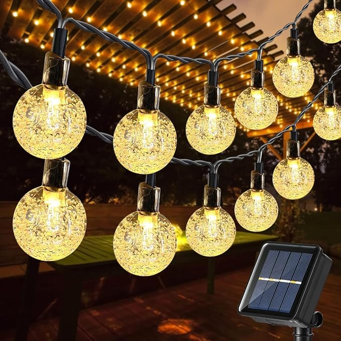 Toodour Solar String Lights Outdoor, 36ft 60 LED Globe String Light with 8 Mode, Waterproof Crystall Ball Lights Solar Patio Lights for Garden, Lawn, Patio, Gazebo, Yard, Outdoor Decor - Warm White
