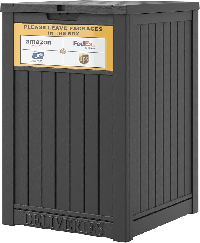 LHBGO Package Delivery Box for Outside with Sign, 48 Gallon Storage with Lockable Secure, Large Double Wall Resin Outdoor Package Delivery Waterproof