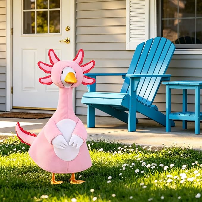 Axolotl Porch Goose Outfits for 23" Porch Goose Holiday Lawn Goose Cement or Plastic Statue Pink Salamander Costume for Outdoor Yard Lawn Patio Decor (Pink)