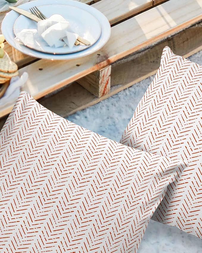 Orange White Striped Outdoor Pillow Covers Waterproof,All Weather Cushion Case Set of 2 Decorative Pillowcases for Sofa Couch Bed Decor Patio Furniture 18"x18" Modern Geometric Minimalist Stripes