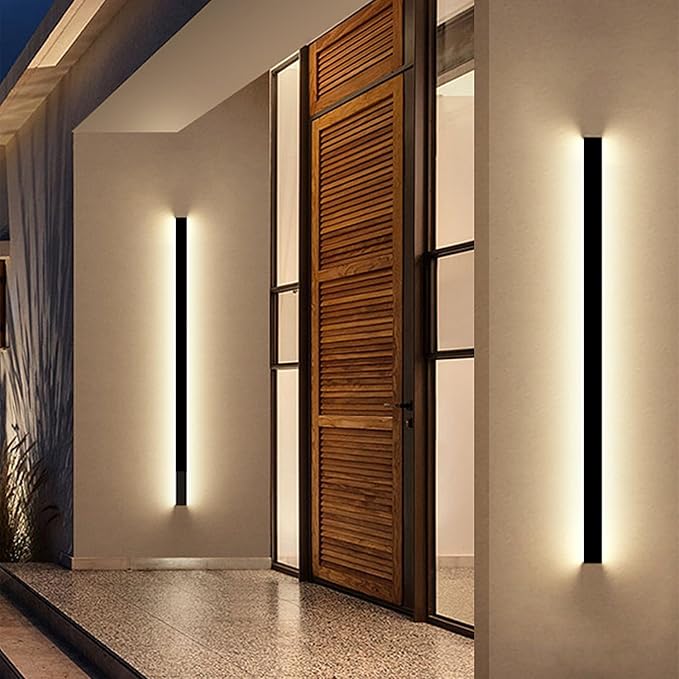 Exterior Wall Lights for House - 59inch Long Strip Modern Outdoor Light Wall Fixture Sconce, Dimmable Outside Garage Exterior Lights, Black Wall Mount Lighting for Porch Corridor, Garage