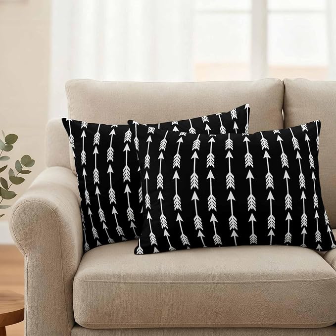 Arrow Outdoor Pillow Covers 20"x12" Set of 2, Abstract Rustic Western Tribal Geometric Arrow Black Waterproof Throw Pillow Covers for Patio Furniture, Decorative Cushion Covers for Porch
