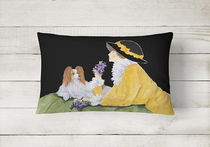 Caroline's Treasures SS8633PW1216 Papillon Canvas Fabric Decorative Pillow Machine Washable, Indoor Outdoor Decorative Pillow for Couch, Bed or Patio, 12HX16W