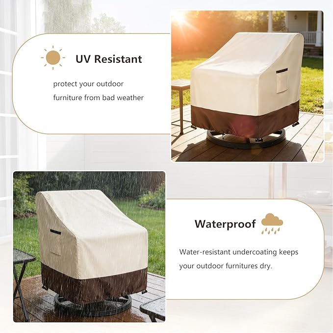Outdoor Swivel Chair Covers 2 Pack, 28 W x 33 D x 38.5 H inches, 600D Heavy Duty Waterproof Patio Chair Cover, Outdoor Furniture Covers for Lawn/Garden Chiar, Lvory&Brown