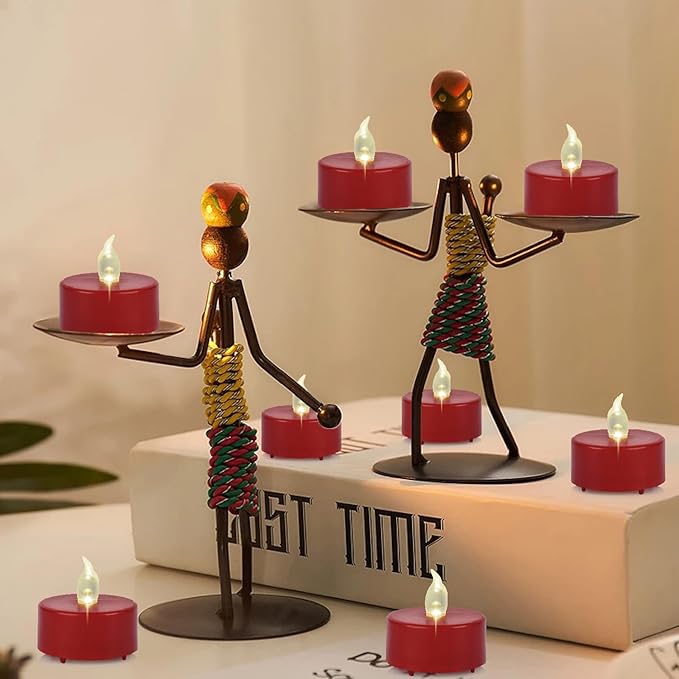 Battery Operated Tea Lights Candles, Flameless Flickering Led Electric Fake Candle, 24 Pack Realistic Votive Tealights, Long Lasting 200+Hours, for Wedding Party Home Decoration (Red)