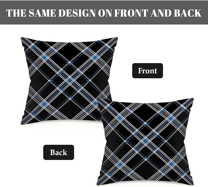 22x22 Inch Outdoor Pillow Covers Set of 2 Waterproof Throw Pillow Covers Decorative Couch Cushion Covers Black Checkered Grey Square Pillowcases Protectors for Patio Garden Sofa
