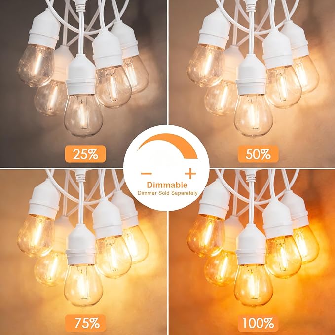 SUNTHIN 105FT Outdoor White String Light with 34 1W LED Shatterproof Filament Bulb for Patio Lights, Backyard, Porch, Party Lights