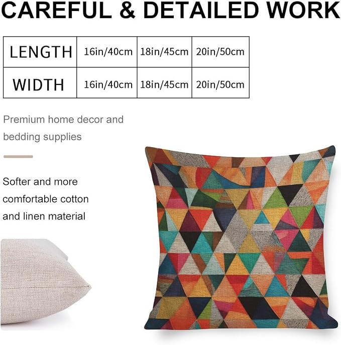 Pillow Case Colorful Fun Aesthetic Mid Century Modern Gomestry Throw Pillow Cover Summer Orange Rust Colorful Multicolor Outdoor Pillows 20"x20" Decoration for Sofa Couch