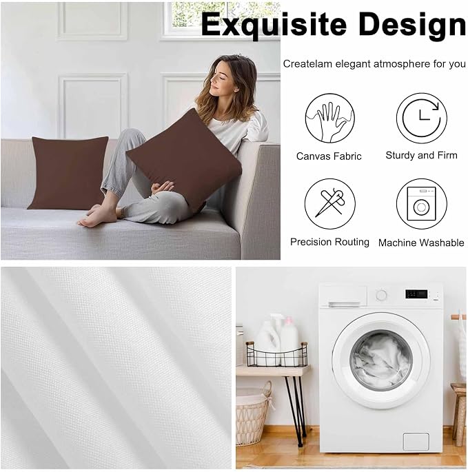 Throw Pillow Covers 20x20 Inch Set of 2, Brown Pure Color Waterproof Outdoor Pillow Covers, Aesthetics Contemporary Luxury Decorative Cushion Pillowcases for Couch, Sofa, Bed, Garden, Patio