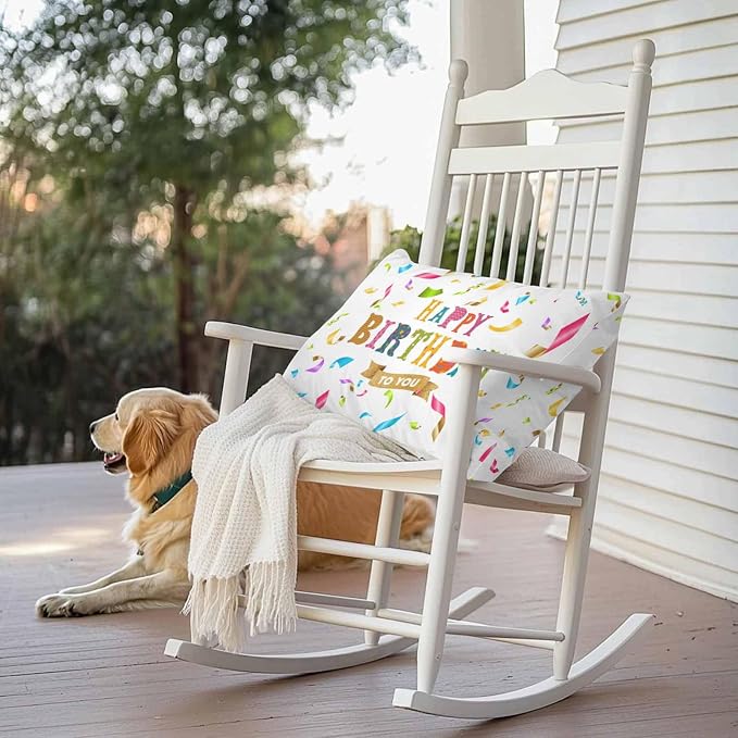 Vandarllin Outdoor Throw Pillows Covers 20x12 inch Set of 2 Waterproof Happy Birthday Decorative Zippered Cushion Covers for Patio Furniture, Colorful Ribbon Celebration Lumbar Pillowcases