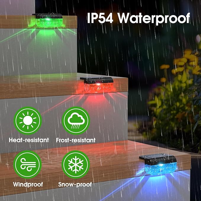 Eyrosa Solar Deck Lights 8 Pack, Solar Lights Outdoor Waterproof for Outside, Stairs, Step, Fence, Yard, Garden, Patio, Pool, Railing (Color Changing)