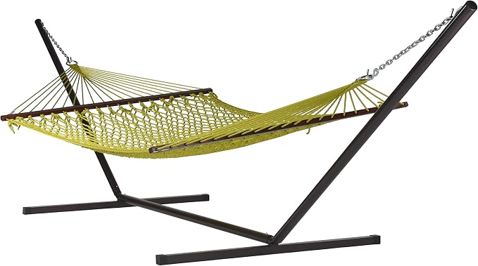 Jumbo Caribbean Rope Hammock and Metal Tri Beam Stand Mocha (Olive)