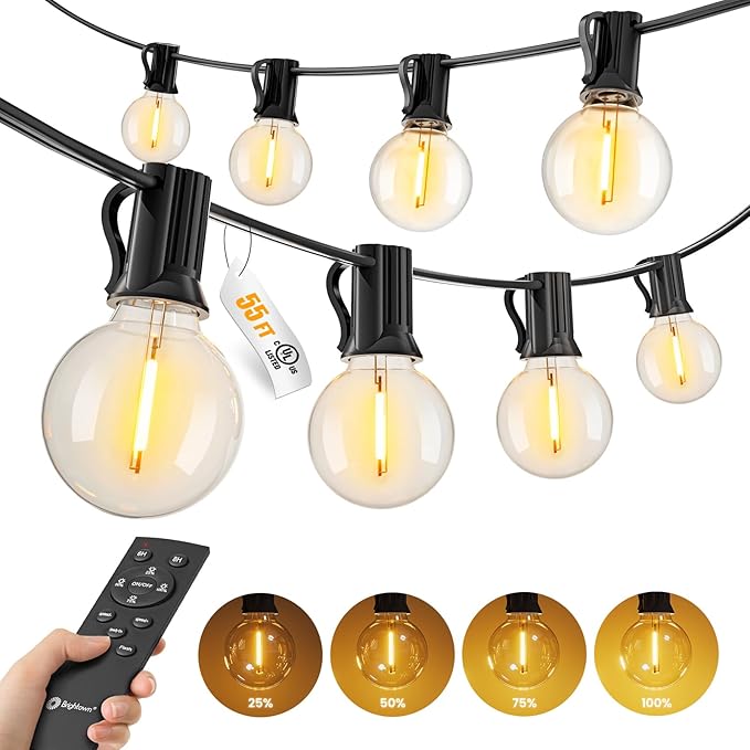 Brightown Outdoor String Lights, 55FT 17 G40 Bulbs Shatterproof Patio Lights, Waterproof Dimmable Hanging Connectable Globe LED Outdoor Lights for Backyard, Bistro, Porch, Deck, Balcony
