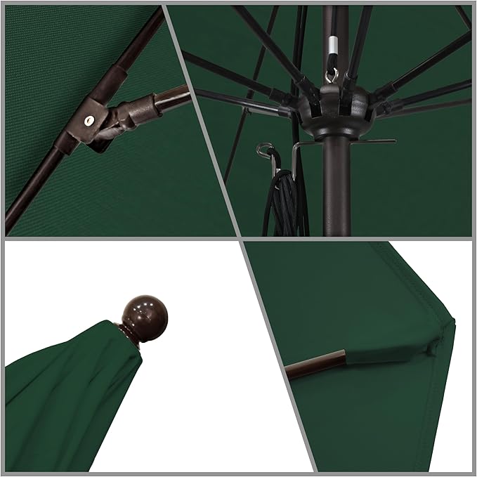 California Umbrella 11Ft Commercial Grade Market Umbrella, Pulley Lift, Aluminum/Fiberglass, 2mm pole wall, Bronze Frame, Solution Dyed Hunter Green Fabric