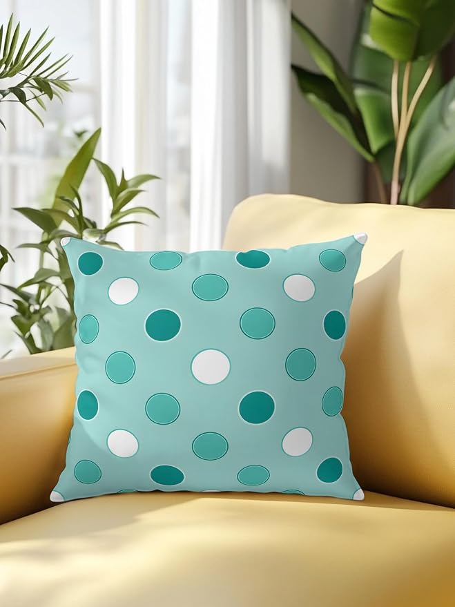 Waterproof Outdoor Pillow 1 Pack Teal Polka Dots Decorative Throw Pillows Cover & Insert 16x16 Inch Pillowcase Funny Circles Spots Square Pillows for Couch Sofa Bed Patio Furniture Indoor Outdoor