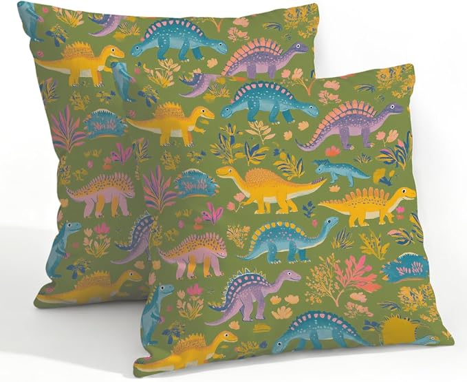 22x22 Inch Outdoor Pillow Covers Set of 2 Waterproof Throw Pillow Covers Decorative Couch Cushion Covers Yellow Cute Dinosaurs Square Pillowcases Protectors for Patio Garden Sofa