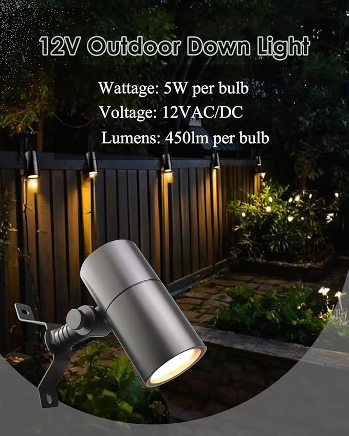 Landscape Down Lighting Low Voltage Spot Lights Outdoor LED Wall Mounted Low Voltage Tree Lights Cast Aluminum Free 5W MR16 LED Bulb Stainless Steel Mounting Bracket 2-Count