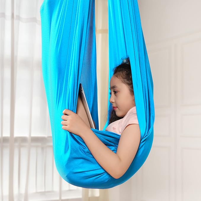 Kids Sensory Therapy Swing Hammock Children's Swing Hammock Indoor Elastic Cuddle Pod Swing for Autism Boys Girls with ADHD SPD Asperger's Sensory Integration Special Needs (Light Blue)