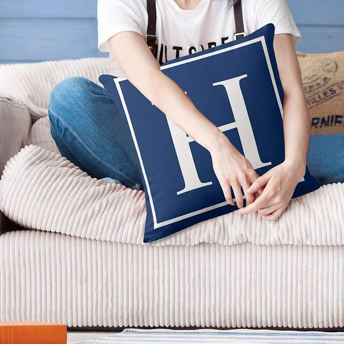 Monogram Initial Elegant Classy Blue Outdoor Pillow Covers 20 x 20inches Decorative Pillow Case for Sofa Couch Bed (Pillow Insert Not Include)