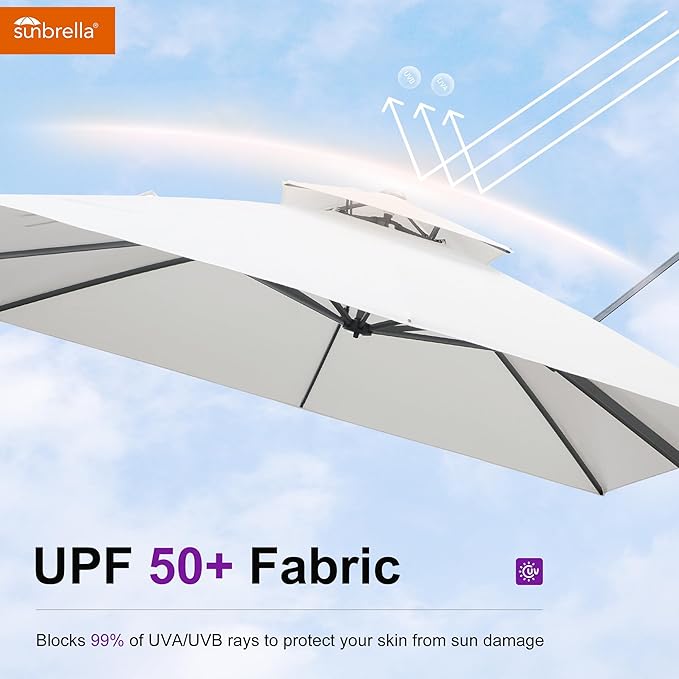 PURPLE LEAF Cantilever Umbrella with Base Included 10FT Heavy Duty Outdoor Large Double Top Offset Hanging 360° Rotation Square Umbrella for Garden Patio Deck Pool Backyard Canvas Natural