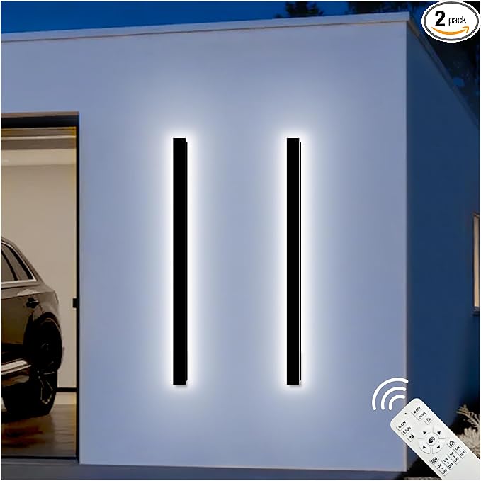 Modern Outdoor Wall Lights, 2 Pack 59 Inch Long Outdoor Wall Sconce | LED Dimmable Outdoor Porch Lights Black Wall Mount Outside Wall Light IP65 Waterproof Exterior Light Fixture for House Garage