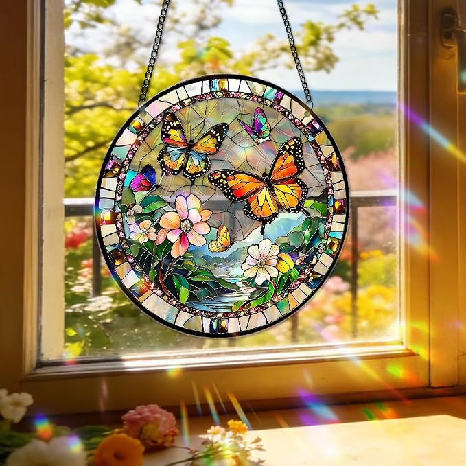 8 Inch Sun Catchers Indoor Window, Acrylic Rainbow Suncatcher Window Hanging Decoration for Living Room Bedroom Summer Home Balcony Ornaments Decoration (207 Butterfly)