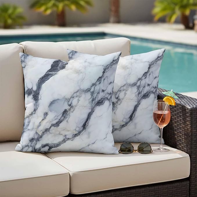 Abstract Marble Outdoor Pillow Covers 26x26 Inch Throw Pillow Covers Set of 2 Waterproof Decorative Pillow Cases Modern Ink Painted Aesthetics Luxury Cushion Covers for Patio Furniture Garden Couch
