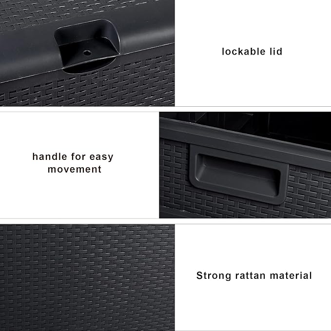 Spaco 113gal120gal Outdoor Garden Plastic Storage Deck Box Outdoor Patio Garden Furniture Lockable Seat Waterproof for Indoor, Outdoor, Garden, Courtyard (Black, 120gal)