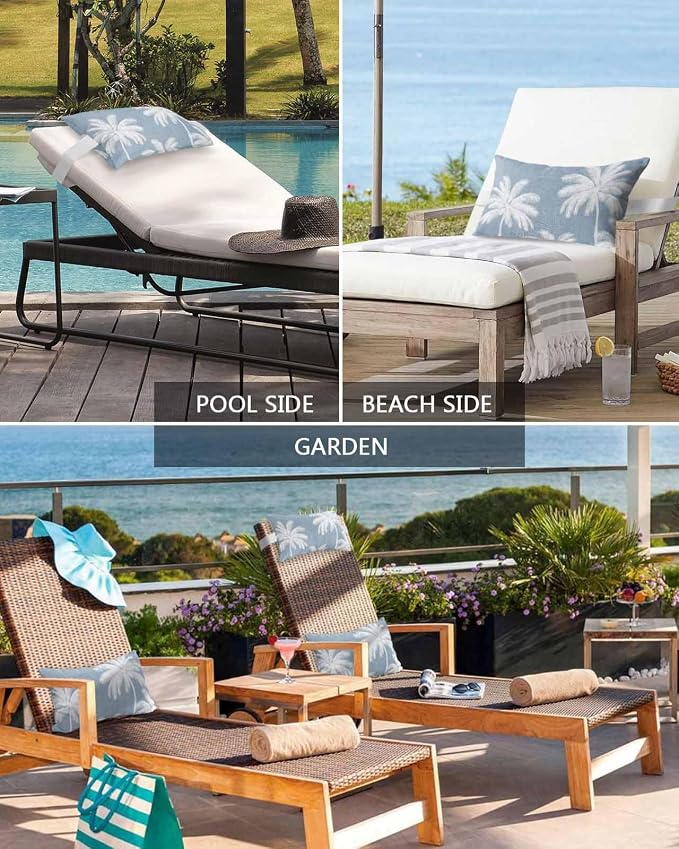 Pack of 2 Outdoor Lumbar Pillow Covers 12x20 Inch, Light Blue Palm Trees Waterproof Throw Pillow Covers Set, Farmhouse Tropical Summer Beach Indoor&Outdoor Decorative Cushion Cases for Patio Porch Car