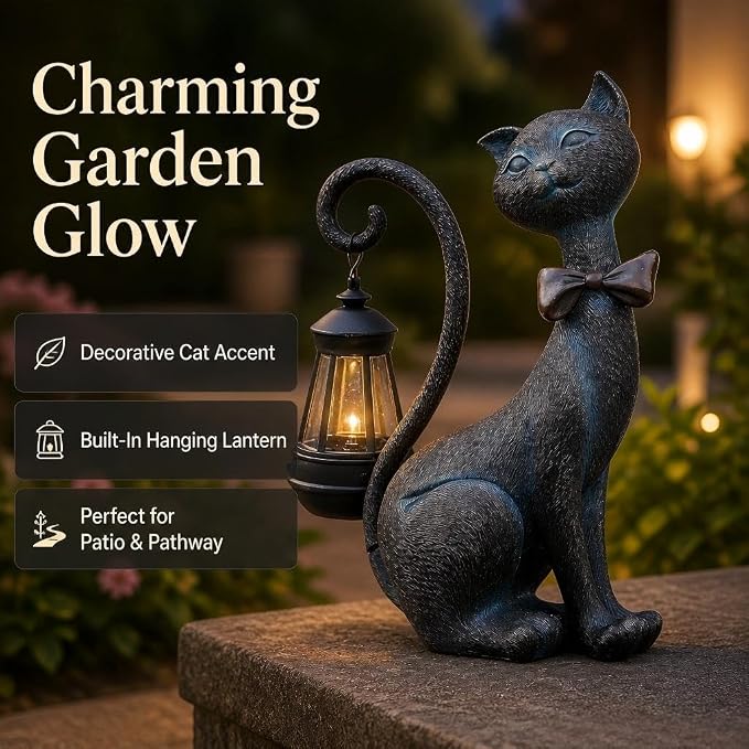 Cat Outdoor Statues with Solar Garden Light:Cat Garden Statues for Outside Fall Decor Clearance,Outdoor Figurine for Yard Art Lawn Ornaments Patio Balcony Home House - Birthday Gifts for mom Grandma