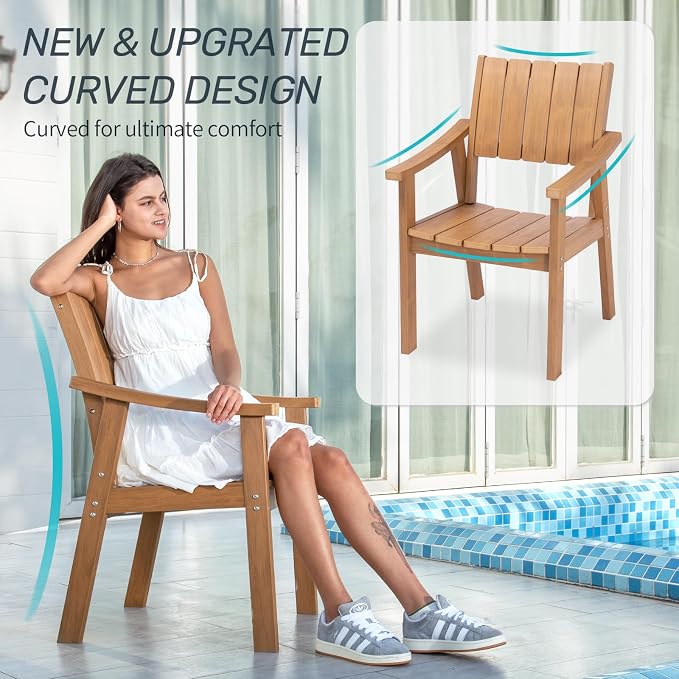 ZHUSI Outdoor Dining Set for 6 HDPE (Teak, 2 Chairs)